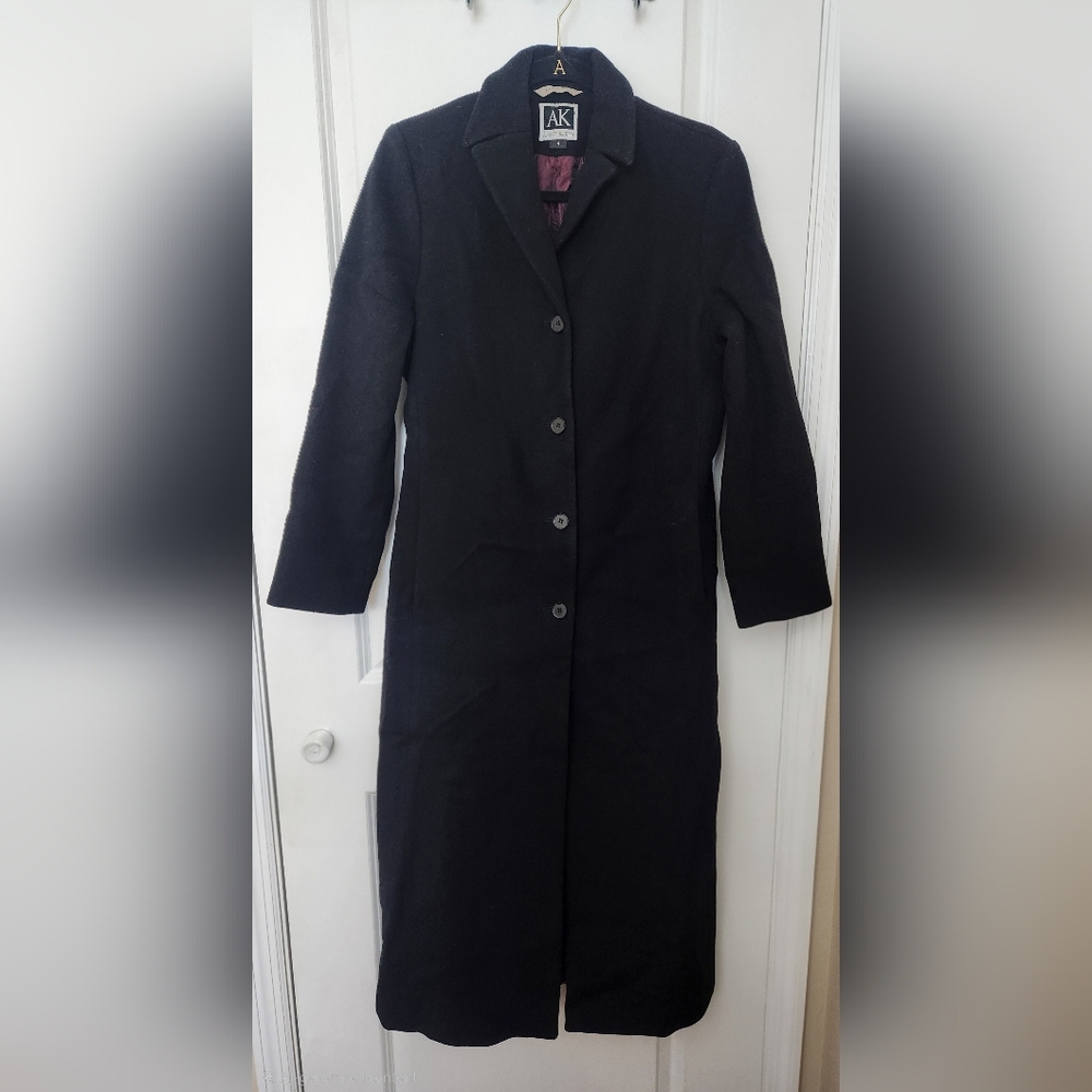 Anne Klein Vintage Black Maxi Wool Coat Quiet Luxury Old Money Academia Size 4